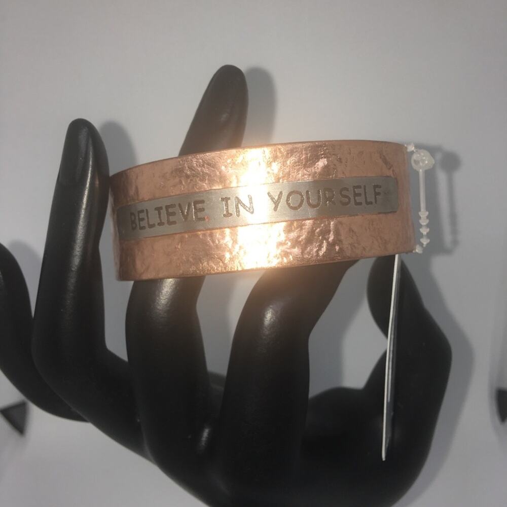 Believe In Yourself Cuff Bracelet - Copper, Silver - Picture 4 of 8